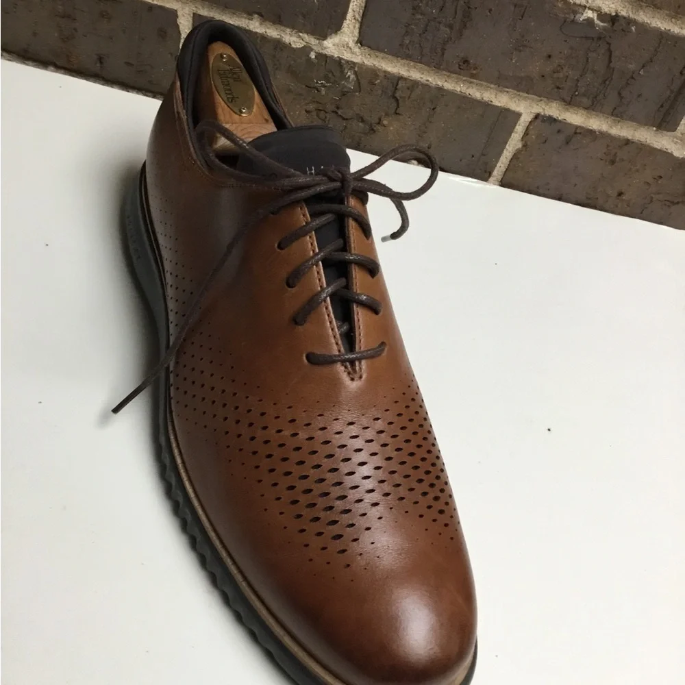 Cole Haan Tan/Brown Perforated Leather Derby Lace-Up